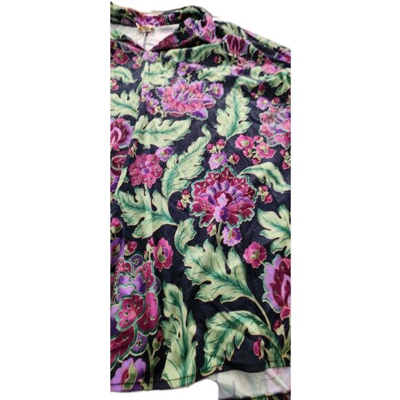 Roamans Shirt Woman 4X Purple Floral Button Pullover Gather Sleeve Tunic Casual - Picture 2 of 7